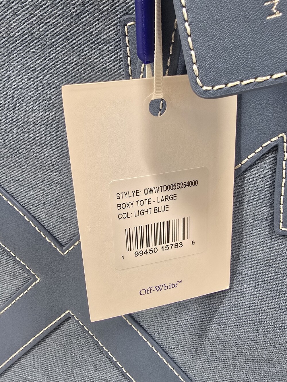 Off-White Light Blue Arrow Canvas Messenger Tote - Picture 4 of 9